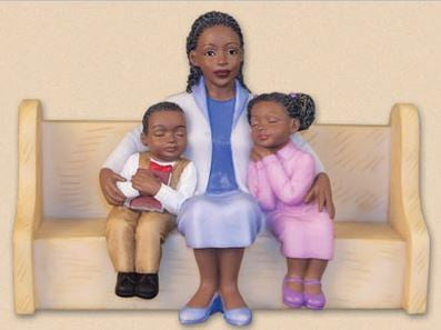 Church Pew - Mother Hugging Kids - figurine