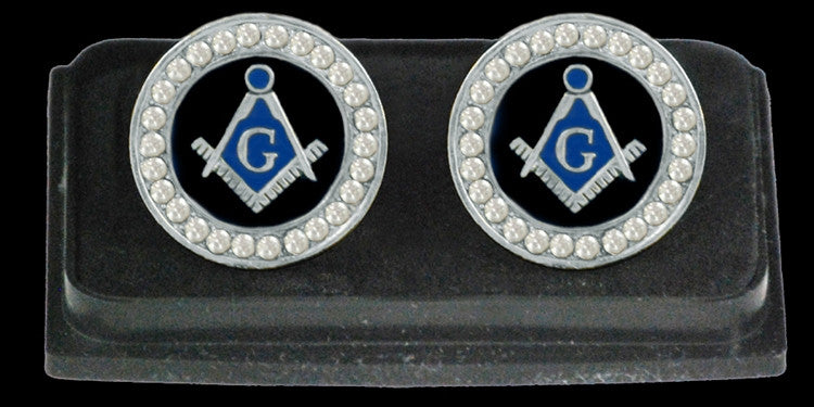 Mason cuff links with crystals - silver