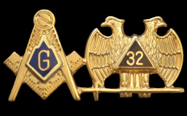 Mason lapel pin - square and compass and 32nd degree
