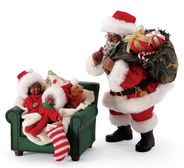 Shhh Santa With Kids - African American Santa figurine