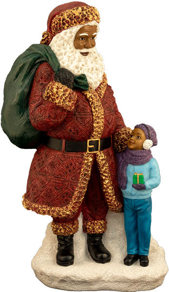Santa Standing with little boy (large) - resin figurine
