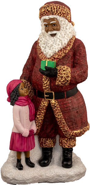 Santa Standing with little girl (large) - resin figurine
