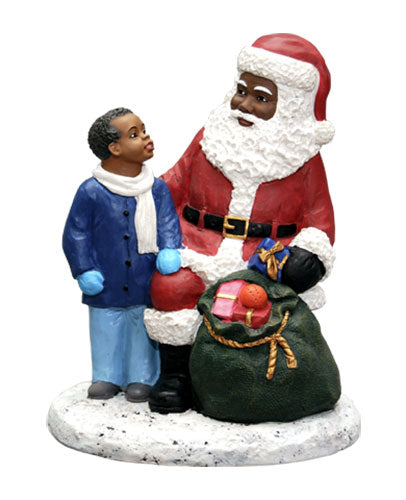 Santa Kneeling with Little Boy - resin figurine
