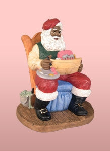 Santa Painting a Toy Boat - resin figurine
