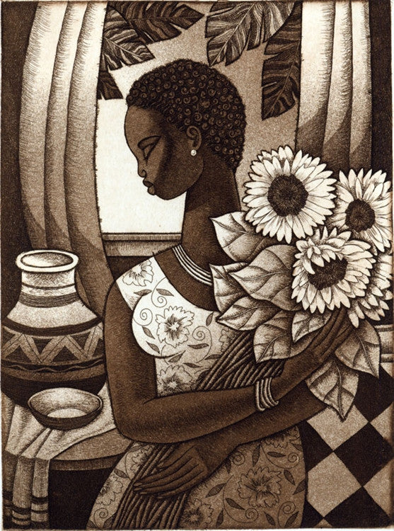 Sunflower - 11x15 limited edition etching - Keith Mallett