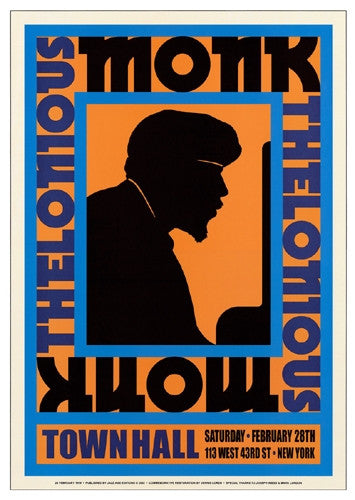 Thelonious Monk Town Hall NYC 1959 - 24x17 - concert poster