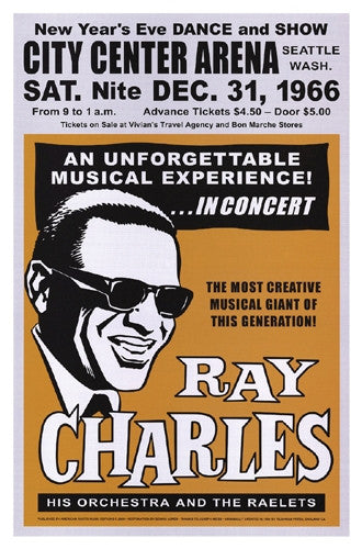 Ray Charles Seattle New Years Eve 1966 - 24x17 - poster