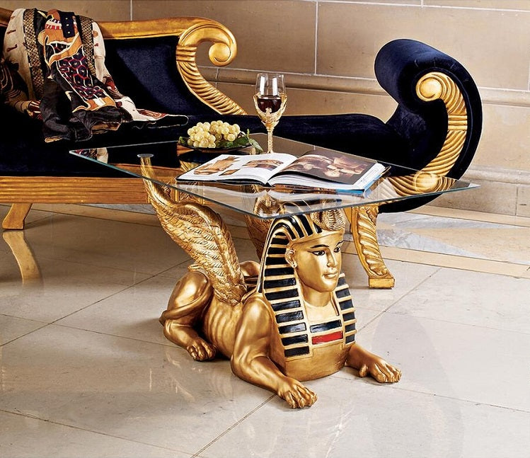 Egyptian Sphinx Glass-Topped Table
