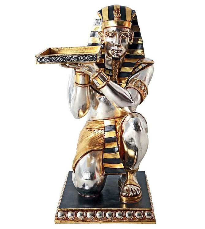 Egyptian Pharaoh Kneeling Servant Side Table - silver