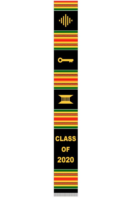 Class of 2020 stole - black with red green stripes