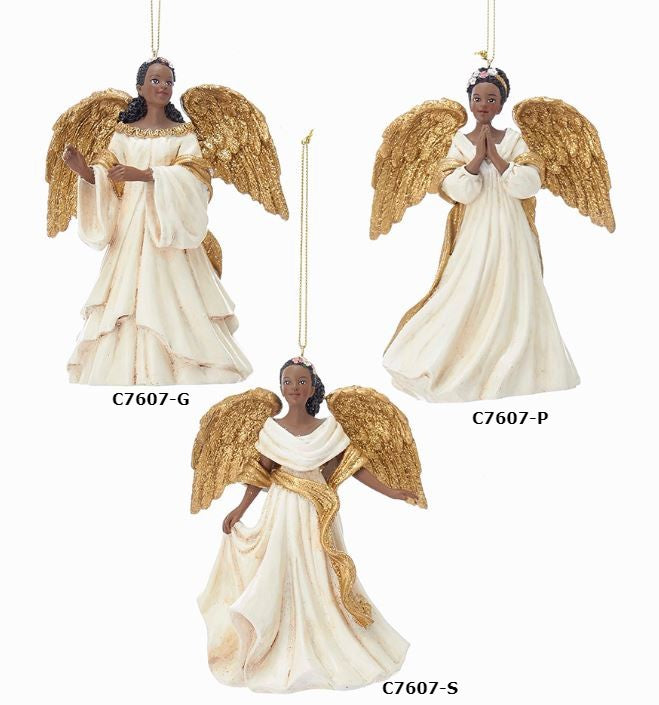 African American Angel Ornaments - ivory gold