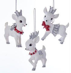 Red and Silver Baby Deer ornaments - set of 3