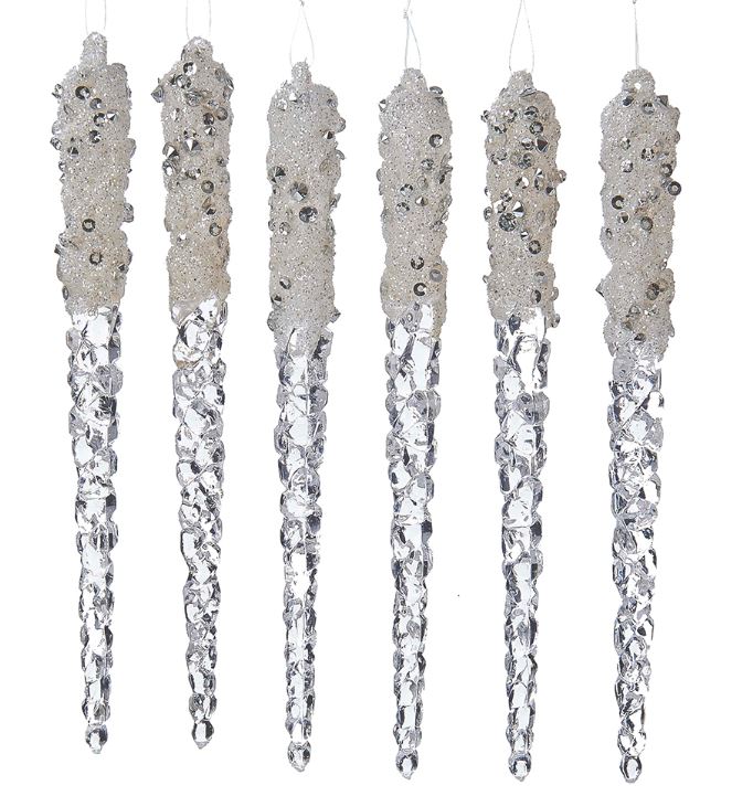 Glittered Icicles ornaments - set of 6