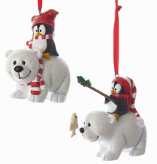 Polar Bear With Penguin ornaments - set of 2