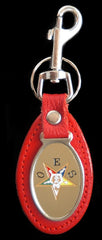 Eastern Star keychain - leather with oval medallion