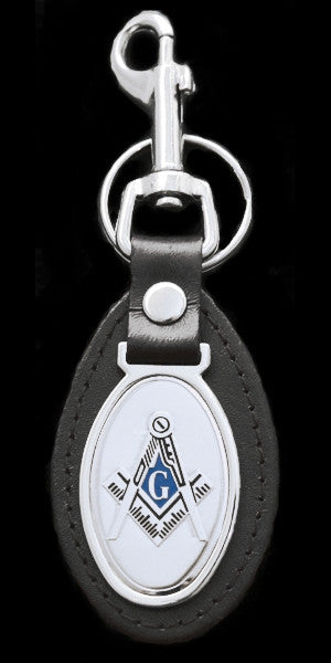 Mason keychain - leather with oval medallion