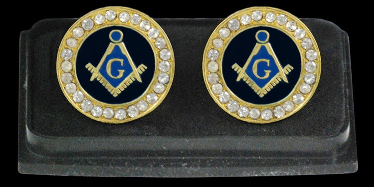Mason cuff links with crystals - gold