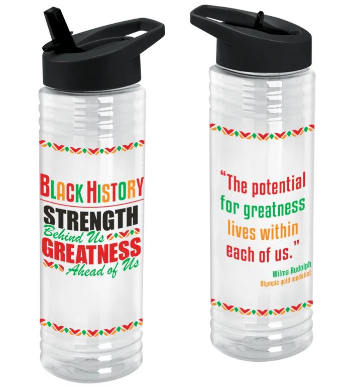 Black History - water bottle - Strength - clear