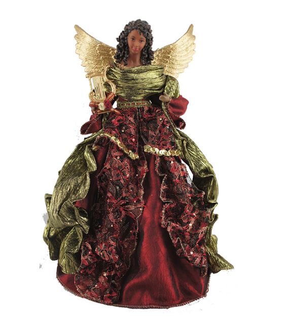 African American Angel Tree Topper - maroon lace