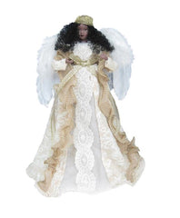 African American Angel Tree Topper - white with gold hat