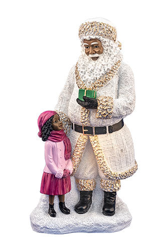 Santa Standing with little girl in white - resin figurine
