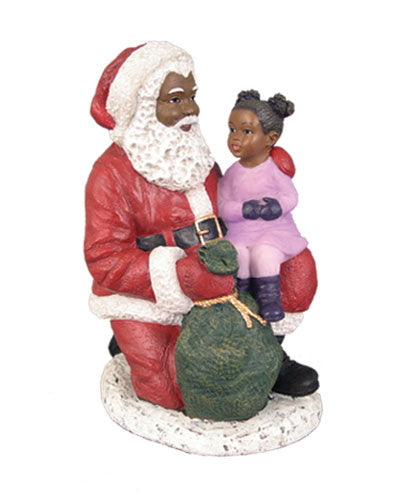 Santa Kneeling with Little Girl - resin figurine